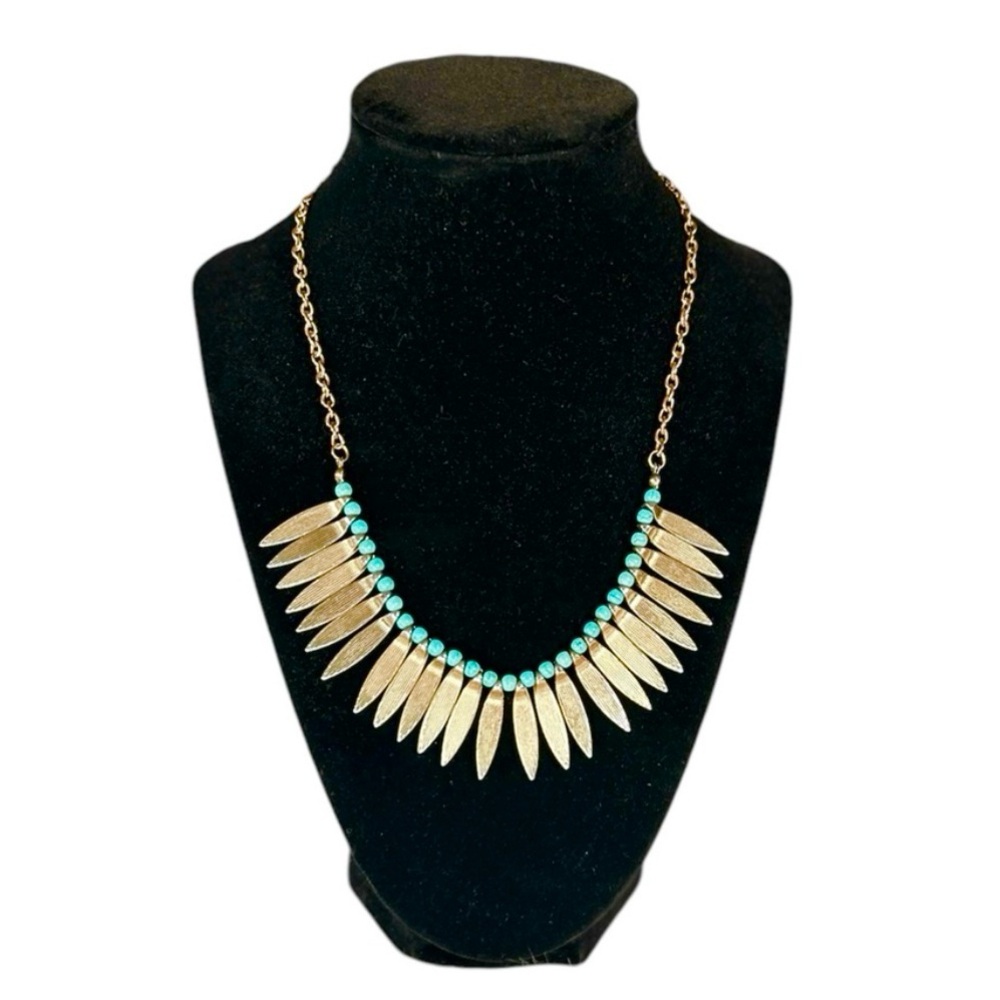Turquoise Beads & Gold Tone Statement Necklace
